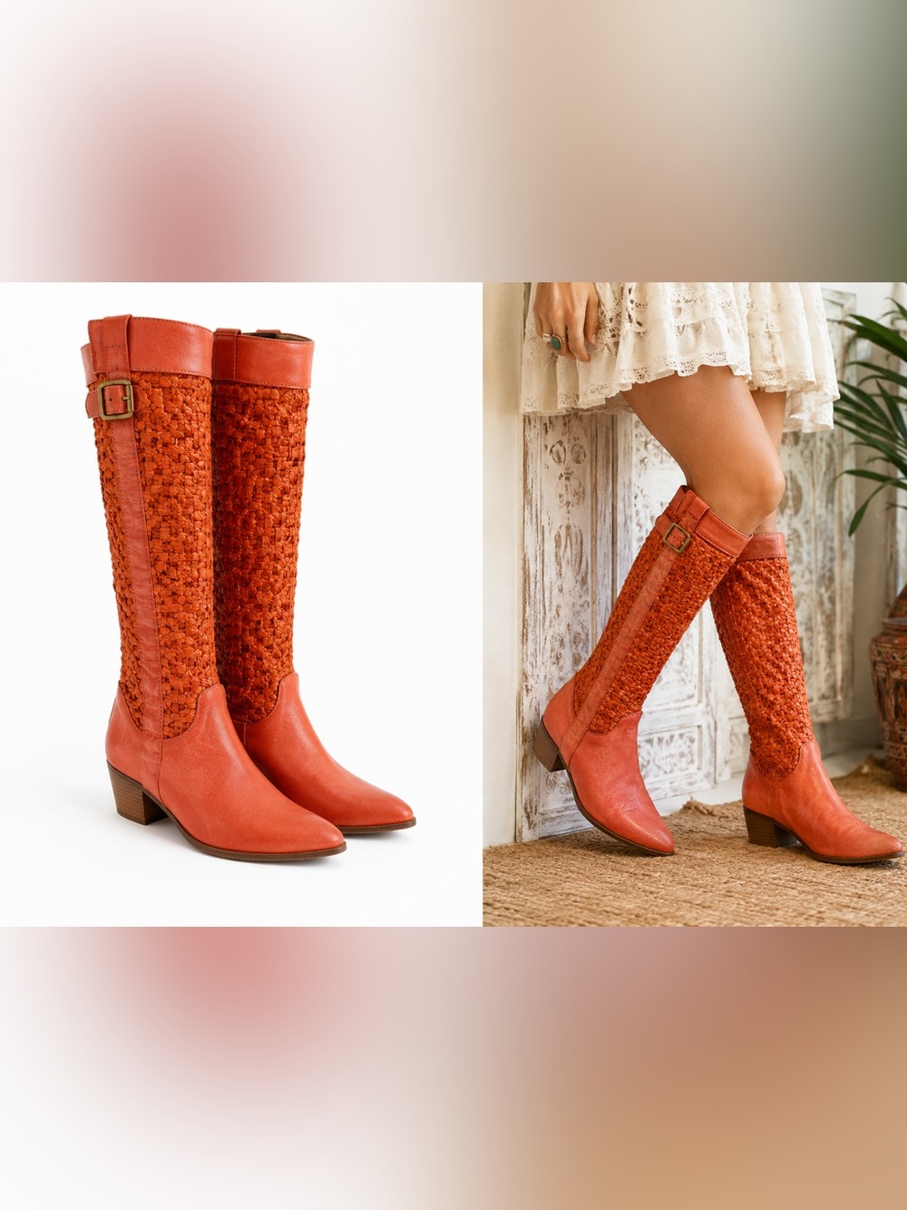 Russell & Bromley Coral Woven Knee High Leather Boots EU 39 Made Italy - Picture 2 of 9